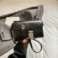 Chic black vintage PU leather square shoulder bag with silver buckle and adjustable strap - Black