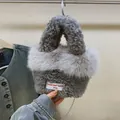 Gray plush fleece tote bag with faux fur trim and keep your spirit free woven label - Gray