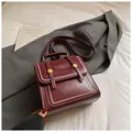Chic burgundy faux leather backpack with contrast stitching and golden buckles - Wine Red Without Pendant
