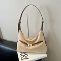 Fashionable beige suede tote bag with brown straps and golden V-shaped metal buckle - No Pendant Style / Khaki