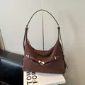Dark brown suede hobo bag with gold buckle and adjustable leather shoulder strap - No Pendant Style / Brown