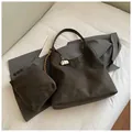 Dark taupe matte underarm bag with matching mini pouch and coffee cup charm accessory - With Pendant / Brown