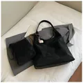 Retro black tote bag set with coffee charm and matching pouch in minimalist style - With Pendant / Black