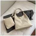 Minimalist creamy white tote bag and matching pouch with coffee cup charm pendant - With Pendant / Off White