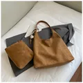 Brown vintage faux leather hobo bag and small pouch set with coffee charm detail - With Pendant / Brown