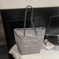 Grey checkered canvas tote bag with thick woven handles and large capacity design - Grey Large