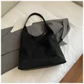 Minimalist black matte suede underarm tote bag for women in a professional setting - No Pendant / Black