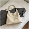 Minimalist cream white PU leather tote bag in large size for daily office commute - No Pendant / Off White