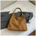 Minimalist brown suede hobo shoulder bag with large capacity for women's daily commute - No Pendant / Brown