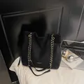 Large black suede tote bag with golden chain straps and drawstring tassel details - No Pendant / Black