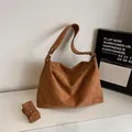 Caramel brown large capacity tote bag in vintage faux suede finish for women - No Pendant / Brown