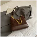 Brown suede tote bag with diamond stitching and chunky gold chain strap decoration - Brown No Pendant
