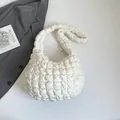 Minimalist white puffy cloud shoulder bag with quilted texture and soft padded handle - White