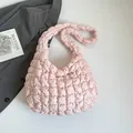 Light pink quilted cloud shoulder bag with soft textured puffer fabric for women - Pink