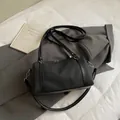 Minimalist black Boston tote bag with leather trim and adjustable shoulder strap - Small (Without Pendant) / Black