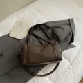 Dark brown tote bag in matte canvas and leather trim with silver zipper detail - Small (Without Pendant) / Brown