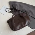 Minimalist deep brown faux leather tote bag with side buckle and long straps - Without Pendant / Brown