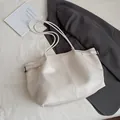 Minimalist off-white large capacity tote bag with dual straps in soft matte PU leather - Without Pendant / White