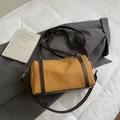 Retro mustard yellow and dark brown contrast Boston bag with matte leather finish - Small (Without Pendant) / Yellow Brown