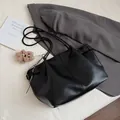 Minimalist black PU leather tote bag with long straps and brown plush bear charm - With Pendant / Black