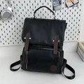 Fashionable black PU leather backpack with brown accents and large capacity for women - Black without Pendant