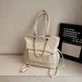 Chic creamy white quilted large tote bag in glossy leather with chain straps - White