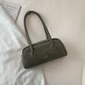 Dark green leather underarm bag in retro matte finish with gold lettering - Without Ornament / Green