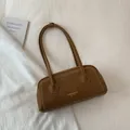 Brown faux leather underarm bag with white stitching and dual shoulder straps - Without Ornament / Brown