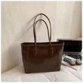 Sac fourre-tout marron foncé en similicuir avec longues anses pour le bureau - Beige Kaki Sans Breloque