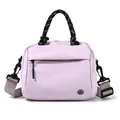 Chic light purple nylon crossbody bag with woven handles and adjustable wide strap - Taro Purple