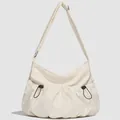 Bolso bandolera minimalista de nailon crema con detalle de cordón y correa ancha - Negro