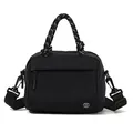 Versatile black nylon crossbody bag with woven handles and wide adjustable strap - Black
