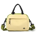 Minimalist yellow and green messenger bag with woven handle and adjustable strap - Avocado Green