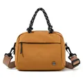 Mustard yellow lightweight nylon crossbody bag featuring a stylish woven rope handle - Pumpkin Brown