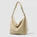 Borsa tote beige minimalista con tracolla arricciata e finitura in nylon liscio - Bianco