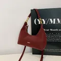 Retro burgundy crescent underarm bag with matte leather finish and gold hardware - Wine Red Without Pendant