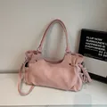 Borsa tote rosa minimalista con coulisse e tracolla regolabile per uso quotidiano - Rosa