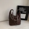 Vintage dark brown large tote bag with contrast stitching and dual shoulder straps - Without Ornament / Coffee