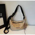 Khaki large capacity corduroy tote bag with adjustable strap and cute bear charm - Khaki With Pendant