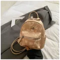 Mini sac à dos floral beige pour femme avec zips argentés et bretelles réglables - Kaki