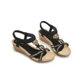 Bohemian black wedge sandals with woven straps and golden floral metal ornaments - EU 35 / Black