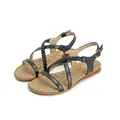 Black Bohemian flat sandals with woven strap detail and gold buckle for women - EU 35 / Black