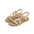 Bohemian rose gold flat sandals with woven straps and floral footbed print - EU 35 / Gold