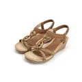 Brown bohemian wedge sandals for women with woven straps and sunflower metallic detail - EU 35 / Camel
