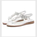 Detail of silver flat sandals with rhinestone flower pattern and elastic back strap - EU 35 / Silver