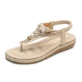 Beaded flip-flop wedge sandals for women featuring rhinestones and elastic heel strap - EU 36 / Apricot