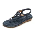 Navy blue women's flat sandals with ethnic beads, rhinestones, and elastic back strap - EU 36 / Navy Blue