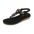 Black Bohemian T-strap sandals with sparkling rhinestones and beaded details - Black