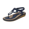 Minimalist navy blue woven thong sandals for women with elastic ankle straps and flat rubber sole - EU 36 / Blue