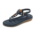 Women's dark blue wedge sandals with bohemian beads and sparkling rhinestone T-strap - EU 35 / Navy Blue